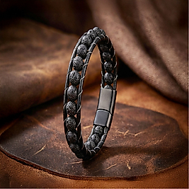 Lav Taşı Doğaltaş Deri Bileklik