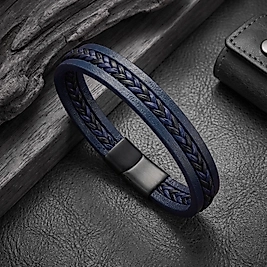 Lacivert Siyah Saç Örgülü Çoklu Bileklik